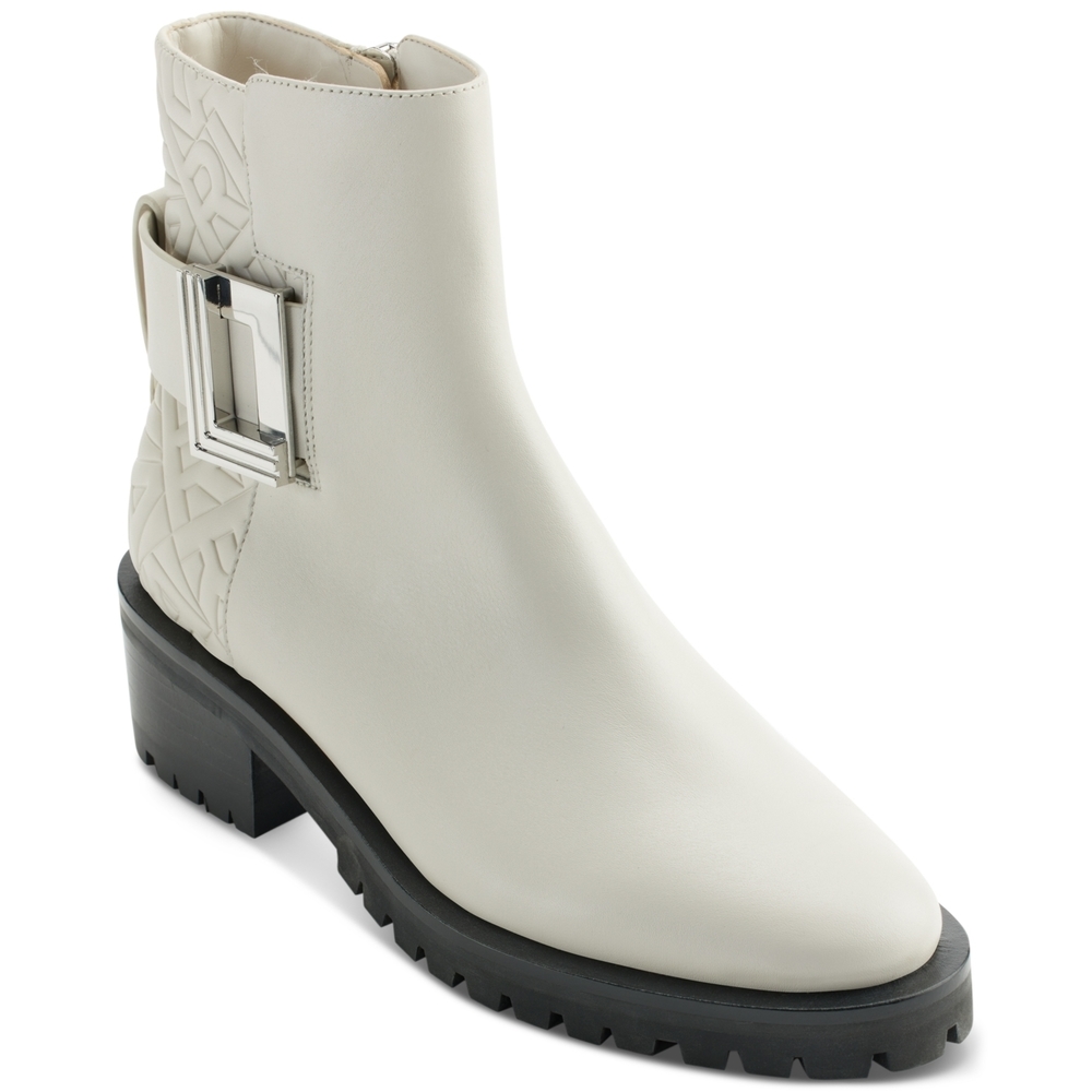 Karl Lagerfield Paris Women's Vara Buckled Zip Ankle Booties, Soft White, 11